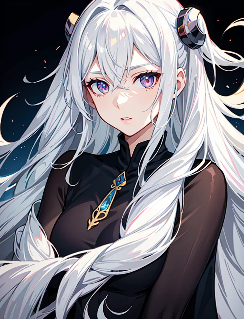 Close-up of a woman with long hair and white face, beautiful ราศีเมถุน good and evil, demon anime girl, Gouvice, beautiful gemini twins, artwork in the style of Gouvice, about beauty!!!!!! female devil, Virgo, Kapmoe Yandere Grimdark, Billie Eilish plays Loki, a woman., semi-realistic anime, female humanoid creature