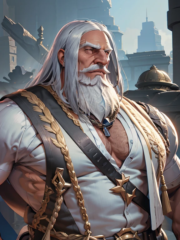 (giant, colossal, muscular, gigantic old man, expressive face, well-defined chin, very well defined face,larger-than-life figure, blue eyes, wrinkles, veins, long gray hair, thick gray moustache, full gray beard, towering presence, overwhelming size, immense power, massive strength), gigantic old man, expressive face, well-defined chin, very well defined face, growing in size with each passing moment, expanding exponentially, becoming larger and larger than any man-made structure, dominating the landscape, a true titan among men, with every muscle and sinew rendered in detail, every bulge and vein meticulously captured, showcasing the (raw power, strength, intensity) emanating from his form, he crushes buildings with his muscles, he destroys everything. The colors used are bold and vibrant, capturing the intensity of the scene, with (rich tones, vivid hues) that add depth and dimension to the artwork. The overall effect is one of awe and wonder, as the viewer is confronted with the sheer magnitude and power of this gigantic man. Long gray hair, bushy gray eyebrows, black skin, dark olive skin color, blue eyes, nose with pronounced bridge and outward curve that protrudes from the base of the nose, oiled skin, absurdly huge nose, hawk nose, big old man nose, convex nose, well groomed moustache, (80 years old daddy), enormous nose, eagle like nose, veins, sharp well groomed beard
