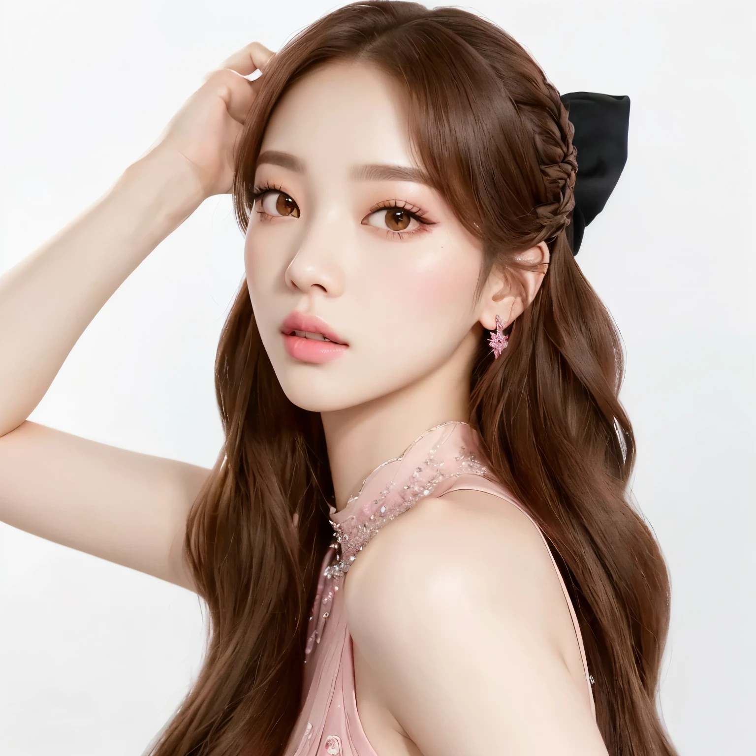 a close up of a woman with long hair wearing a pink dress, portrait of jossi of blackpink, jossi of blackpink, blackpink jennie, popular south korean makeup, popular korean makeup, jinyoung shin, portrait jisoo blackpink, portrait of female korean idol, sun yunjoo, ulzzang, park ji-min, ji-min, portrait of kpop idol