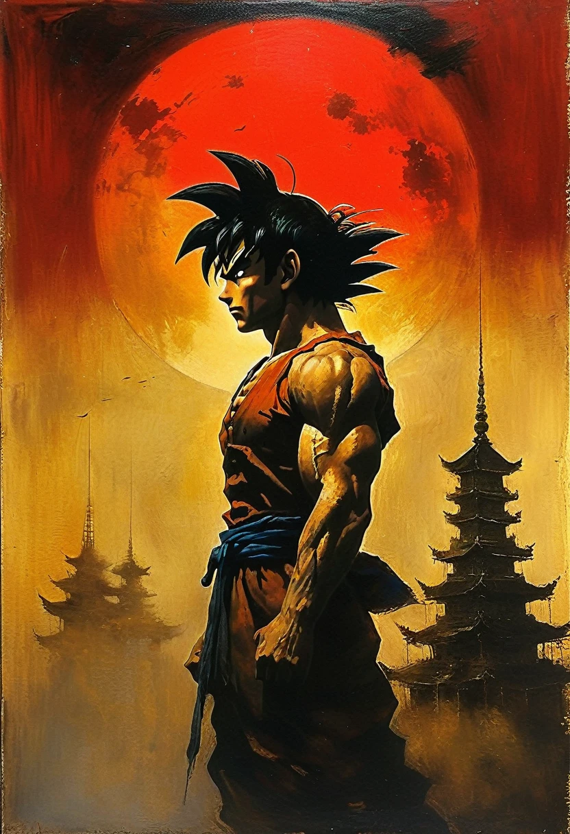 Frank Frazetta, Aykut Aydogdu, Pino Daeni, Charlie Bowett, Albert Joseph Penaud, Ray Caesar, Tetsuya Ishida. Zdzislaw Beksinski. masterpiece. Best quality. Beautiful cinematic impressionistic painting in the style of Stephen Gammell, dark scarlet background, Chemiluminescence. (anime Dragon Ball (Sangoku-Goku) fairytale background) (Minimalism: 1), original details. Ashley Wood style. Stephen Gammell.
