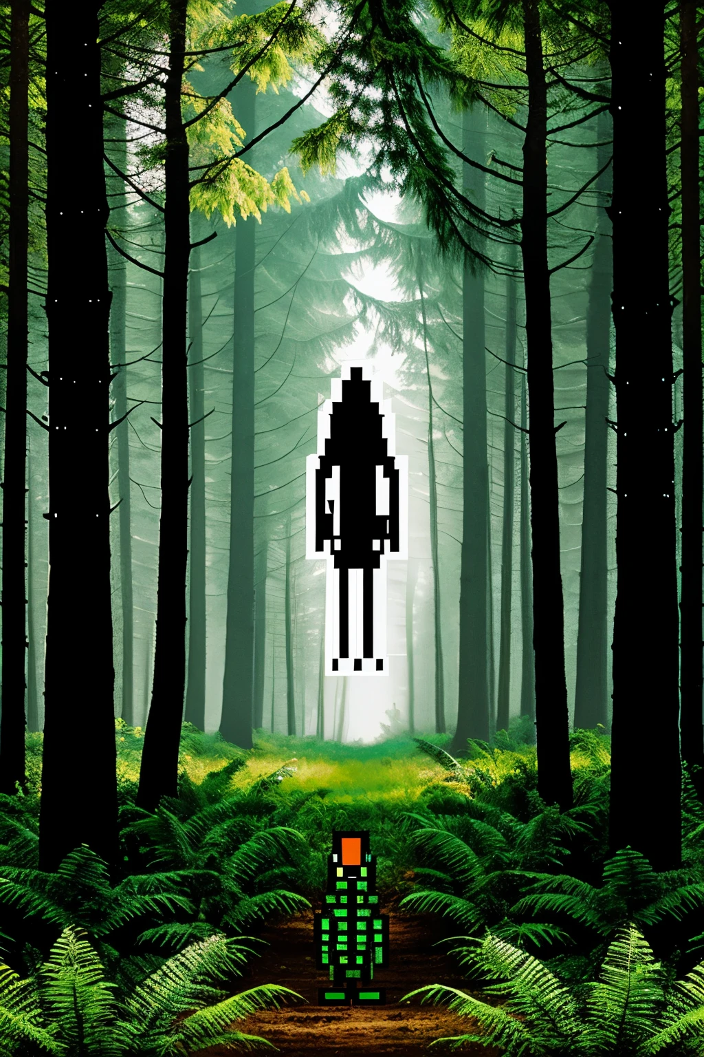 an alien in a forest pixel art