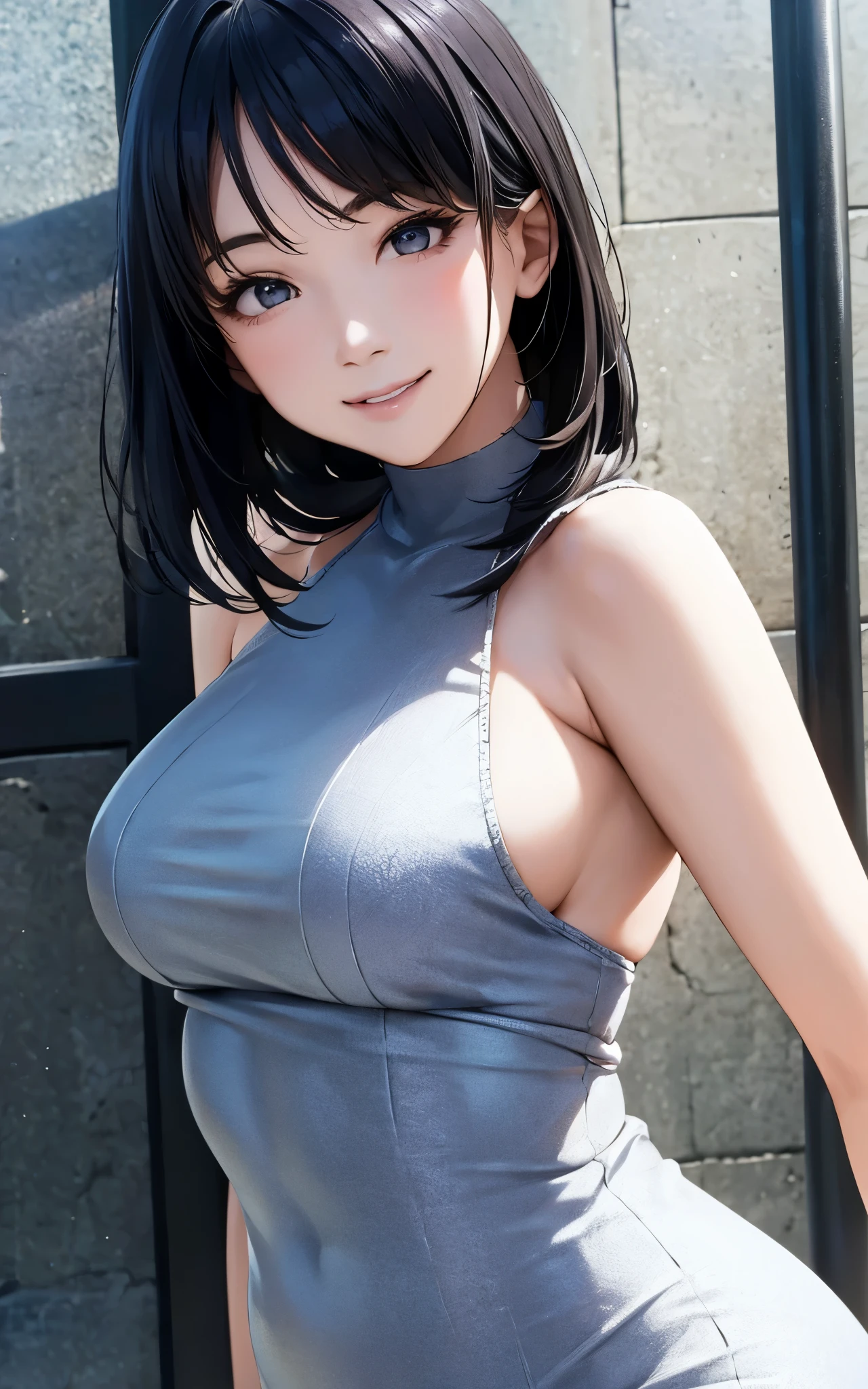 girl, smile, bodycon dress, Hyper Realistic, masterpiece