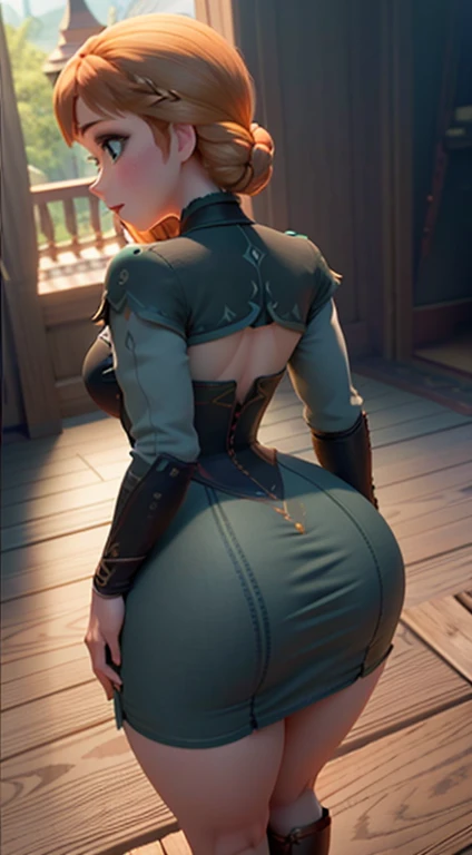 Photo of Anna of Arendelle from behind., Angle from behind, Mini dress, very giant buttocks