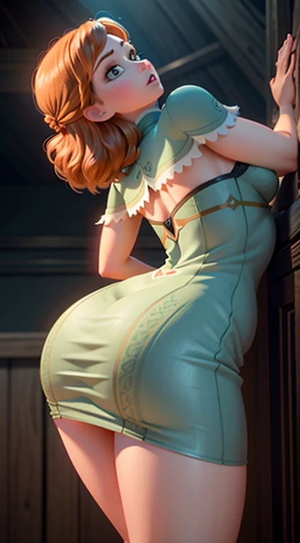 Photo of Anna of Arendelle from behind., Angle from behind, Mini dress, very giant buttocks