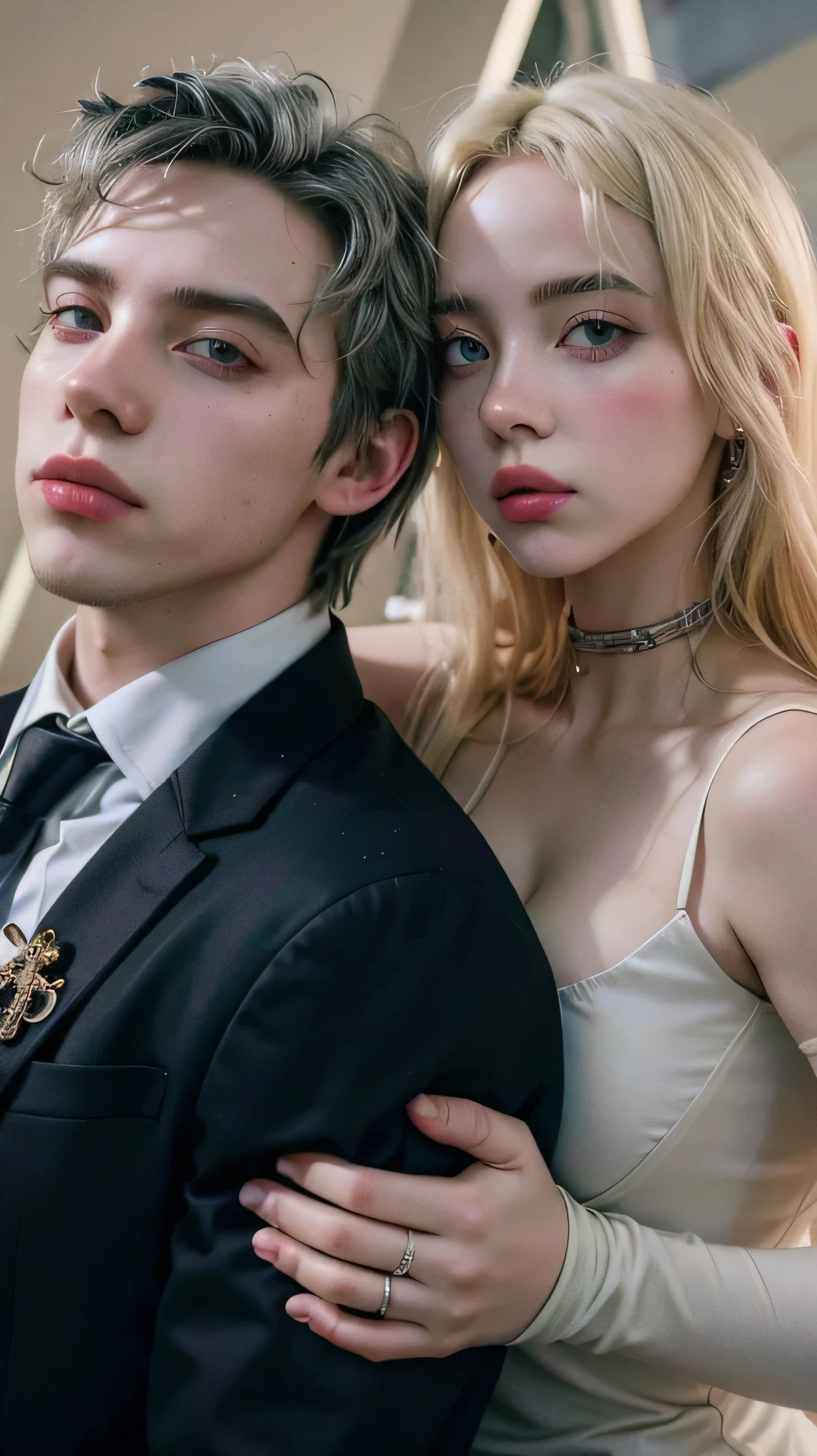 Blonde woman with long hair and piercings posing for a photo., with long black hair, with long black hair, Perfect white hair girl, Ava Max, tifa lockhart with black hair, pale porcelain white skin, anime girl in real life, with black hair, extremely black hair, very black hair, with long black hair, her hair is black