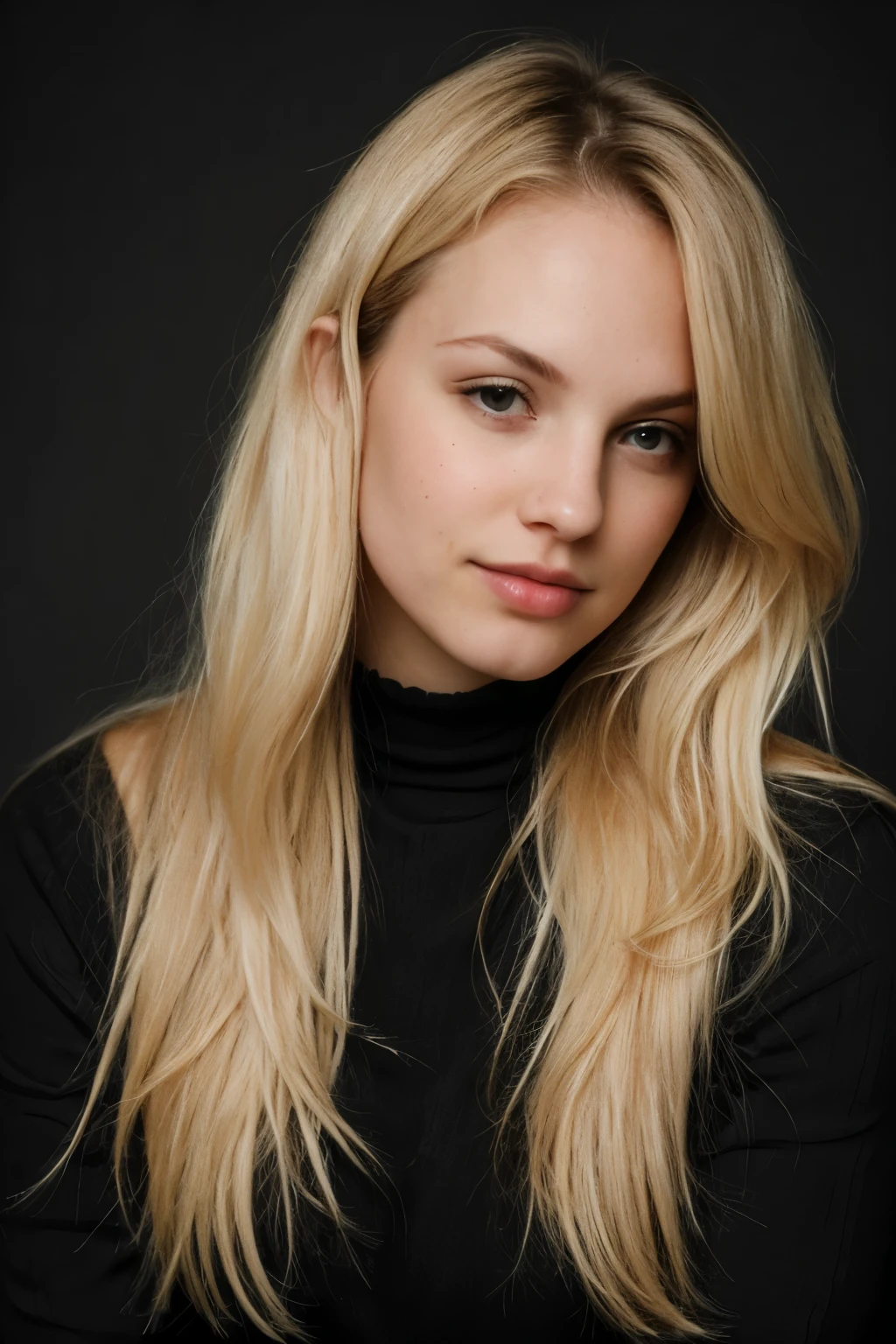 super cute blond woman in a dark theme