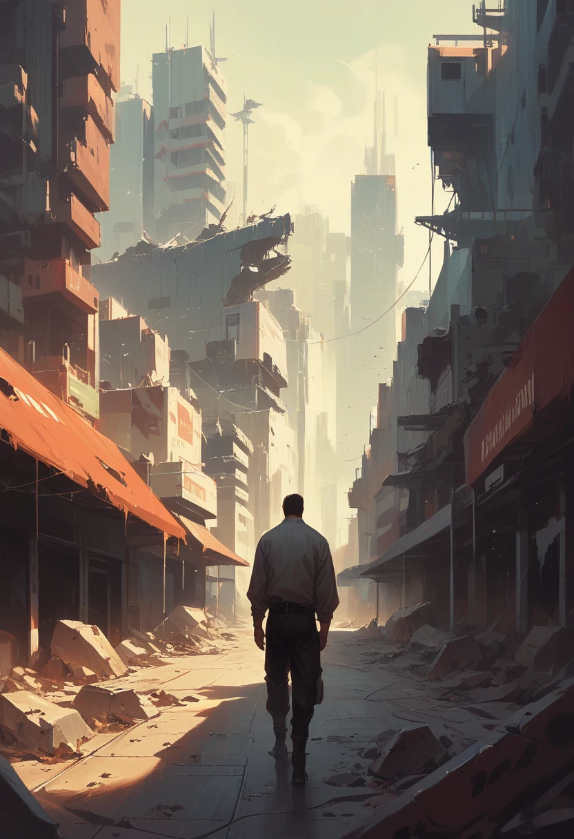 Rebuilding city, 1980's, after destruction, near futuristic, post-roswell, retrotechno