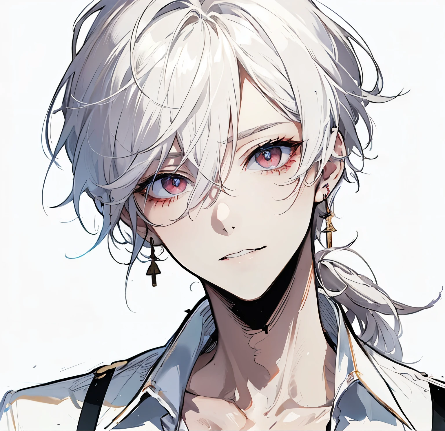 Highest quality、Highest quality、White hair and sharp red eyes、White clothes、Adult male