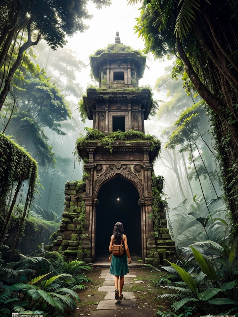 "Design a detailed and captivating book cover for an adventure and exploration novel titled 'Journey Through the Unknown' by Siddheswar Mahanand. The cover should evoke a sense of mystery and adventure.
Background:
- Set in a dense Amazon jungle with towering trees and vibrant greenery. The background should depict rich foliage, exotic plants, and hints of wildlife, emphasizing the untamed nature of the jungle.
Foreground:
- An ancient, partially overgrown stone temple or structure with intricate carvings. The structure should be detailed, showing signs of age with vines and moss covering parts of it, giving a mysterious and ancient feel.
Characters:
- Silhouettes or partial images of the main characters—Rohan, Maya, Anil, Zara, and Dr. Neil—exploring the ruins. They should be depicted with a sense of curiosity and discovery, possibly holding flashlights or maps, highlighting their journey through the unknown.
Title and Author's Name:
- The title 'Journey Through the Unknown' should be bold and prominent at the top of the cover, using an adventurous and eye-catching font.
- The author's name, 'Siddheswar Mahanand,' should be placed below the title in a smaller but complementary font, ensuring it is clear and visible.
Color Scheme:
- Use rich, earthy tones such as greens, browns, and golds to reflect the natural jungle setting and the ancient ruins.
- Incorporate shadows and lighting effects to create depth and highlight the mysterious and adventurous atmosphere.
Mood and Style:
- The overall mood should be adventurous, mysterious, and inspiring, with a strong sense of exploration and discovery.
- The cover should be detailed and vibrant, drawing viewers in and promising an exciting journey through unknown and uncharted territories."