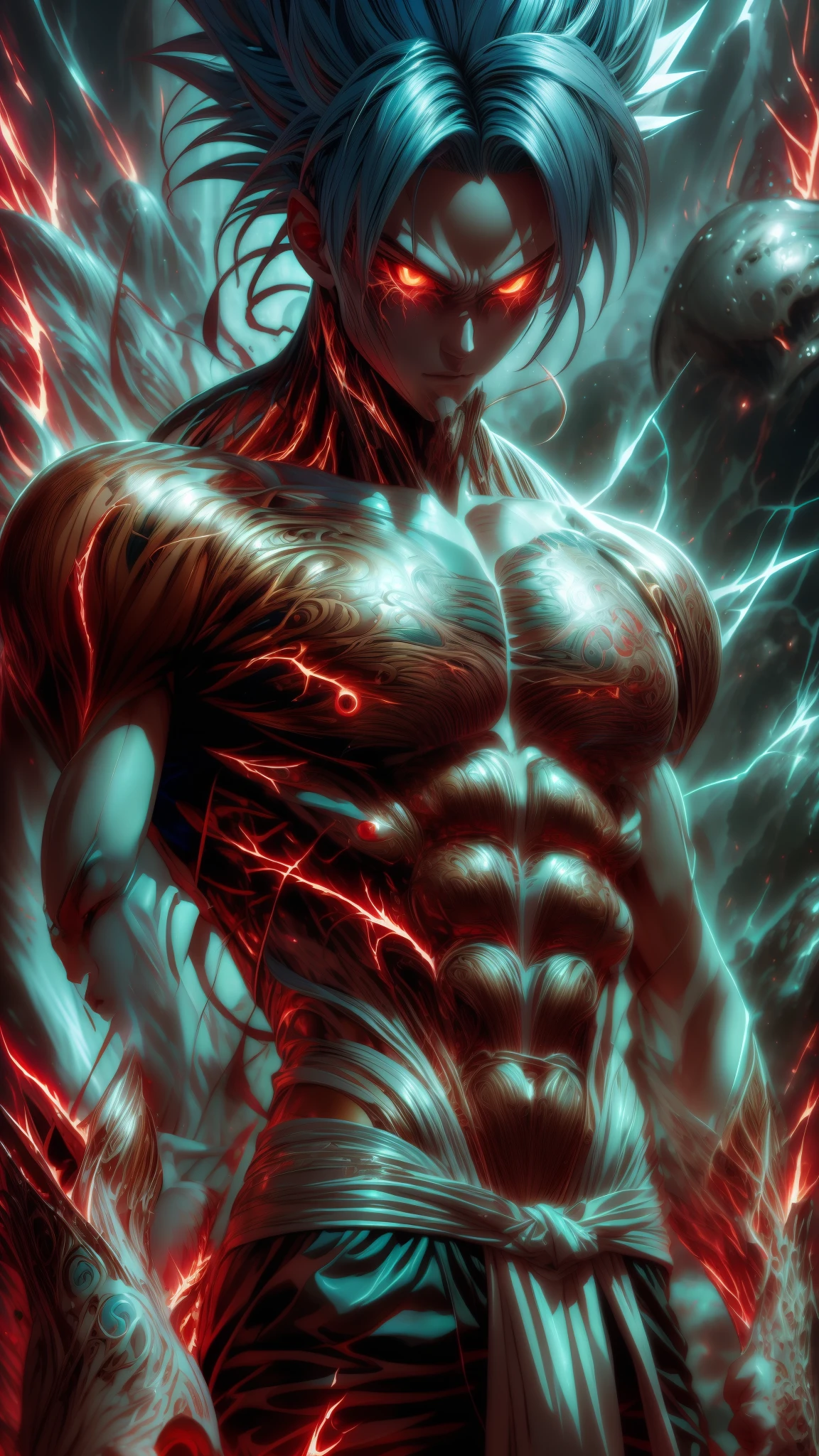 (Aesthetics, Hi-Res: 1.2), Get ready for a visual feast with 20 year old Vegito, solo, brilliant blue hair and tattoos, a creature with a handsome face and piercing golden eyes . In his transformed state, he radiates extreme instinct and power, creating an epic animation of this energetic man. fire and lava in stunning anime artwork that will leave you in awe. This concept art comes straight from the Bleach Universe, with manga-style 8k wallpapers that will transport you to another dimension. Prepare to be amazed by this detailed work of digital anime art, representing the ultimate combination of style and power.