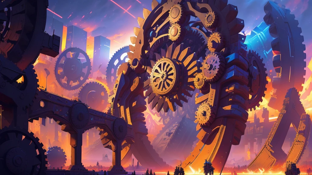 (Masterpiece:1.2), (A nation with gear constructions), (GEARS), people celebrating, vivid colors, digital art, cinematic composition, very detailed, 4k.