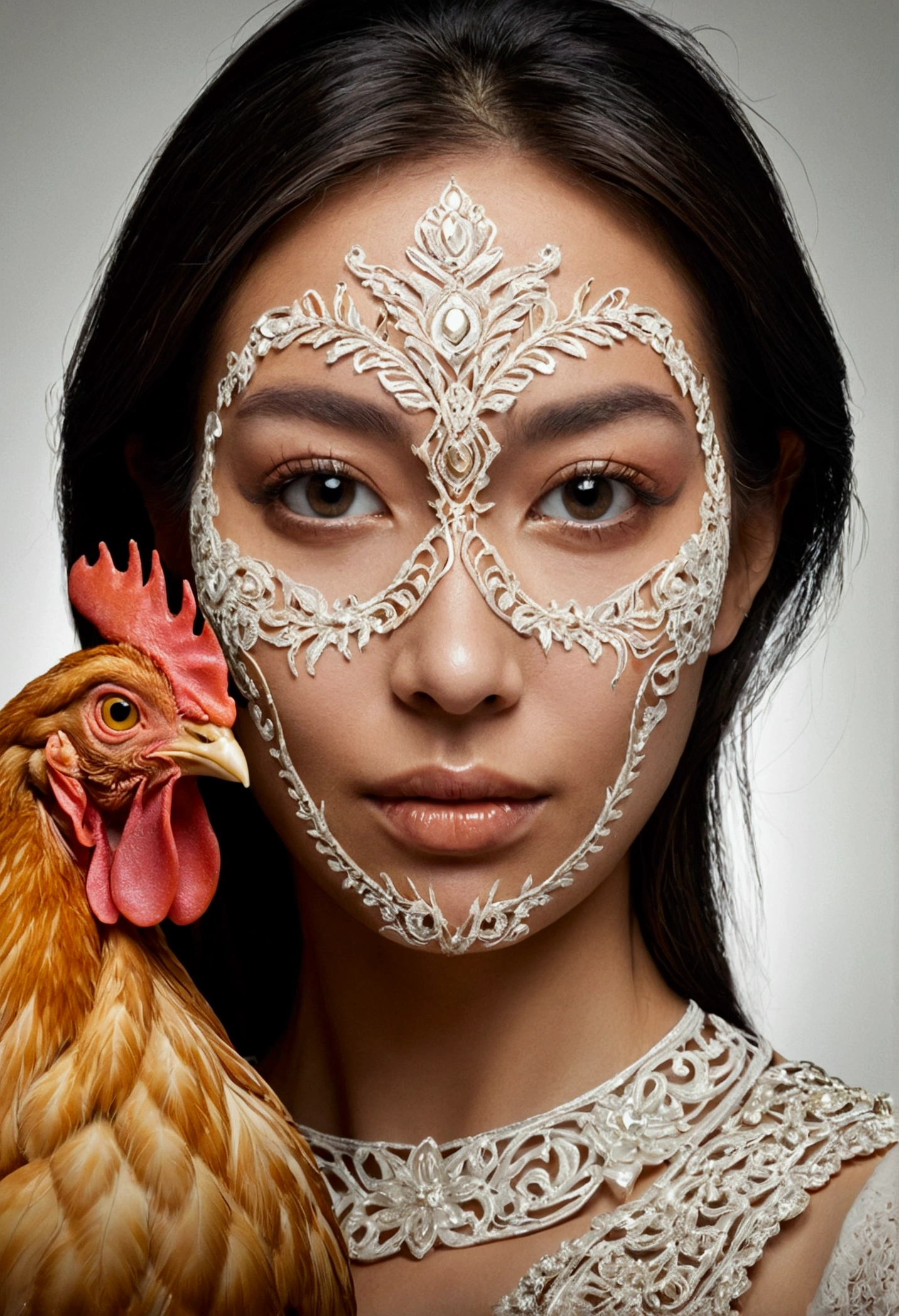 woman with a chicken face