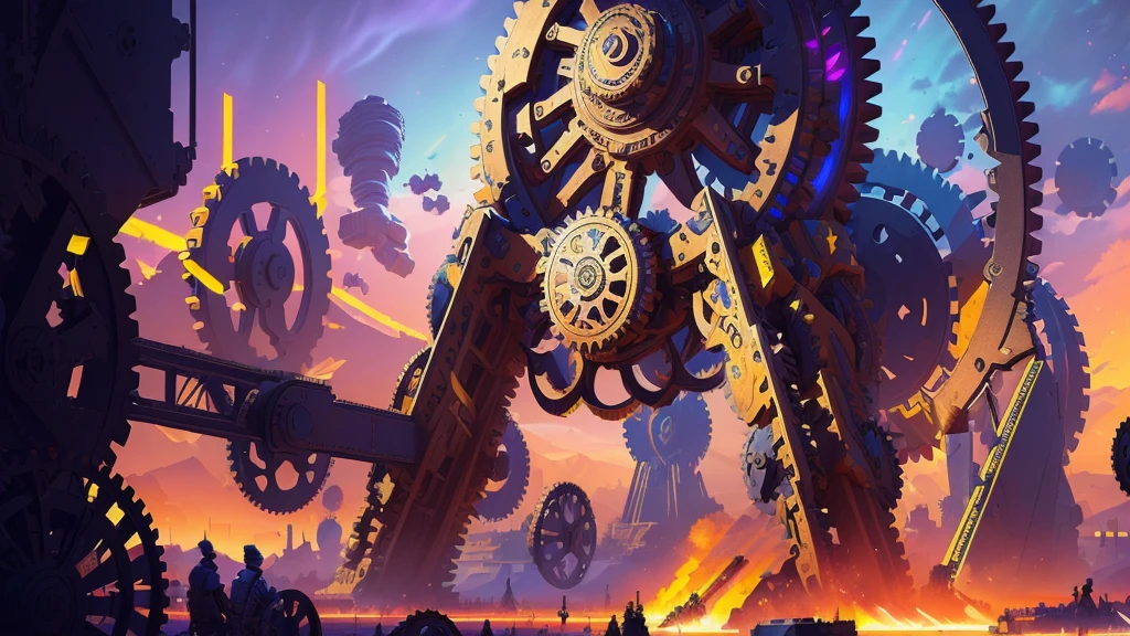 (Masterpiece:1.2), (A nation with gear constructions), (GEARS), people celebrating, vivid colors, digital art, cinematic composition, very detailed, 4k.