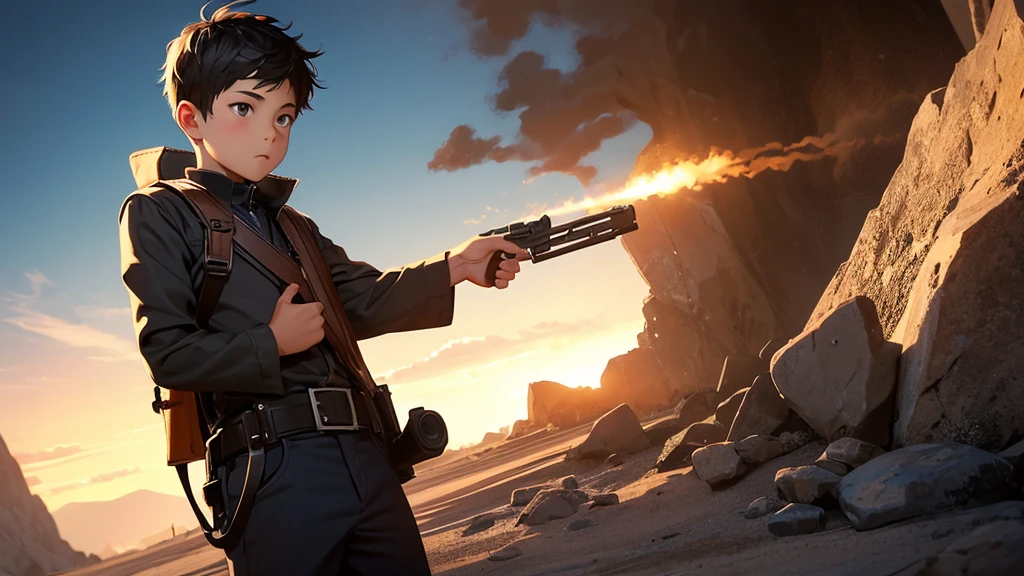 a boy firing a gun