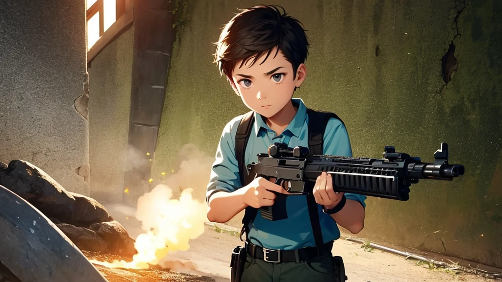 a boy firing a gun