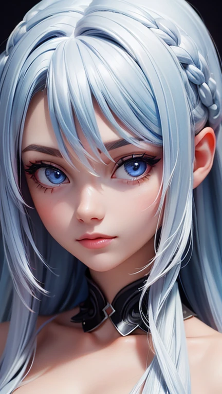 Ethereal Beauty: A Close-Up Portrait of a Woman with Unique Hair and Eye Colors