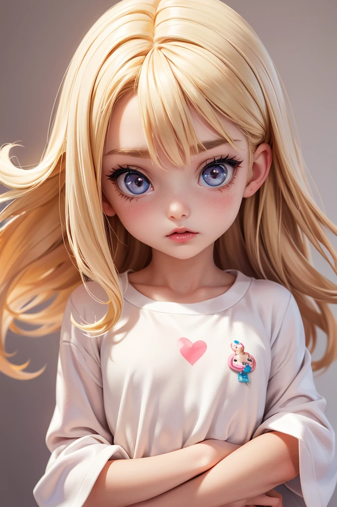 hyperrealistic 14 year old american teen, blonde, little, perfect tiny body, sexy, dark makeup, perfect slim face, big red lips, very cute face, tiny body, big eyes, young looking, childish looking, white pijama, showing tits
