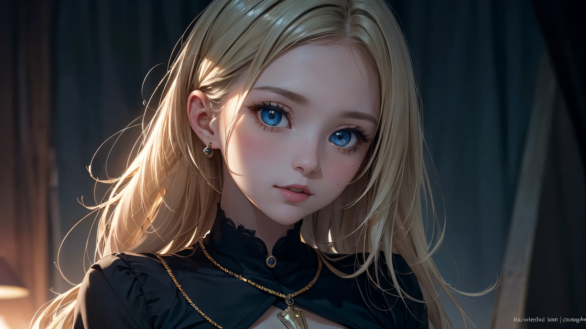 masterpiece),(top-quality:1.2),1girl in,(masuter piece:1.3),exquisitedetails, Highest quality 8K resolution, Ultra-detailed, Realistic, Vibrant colors, Soft tones, With warm and gentle lighting,(Smooth straight blonde hair:1.2),(Hair parted in the middle:1.3),(Glowing hair),(Dark blue eyes:1.3),White skin, hair clips,Small necklace,A gentle feeling overflows,The sun's rays illuminate joy and pure love, Warm golden glow, As if celebrating love,Ultra-detailed depiction and vivid colors,A style that combines romanticism and realism,depth of love,color palettes,Create an ethereal atmosphere like a dream,Lighting is soft and diffused,masterpiece artwork,light light on the face, the girl is in love with you, She looks into your eyes, ((Full-length image of a girl))