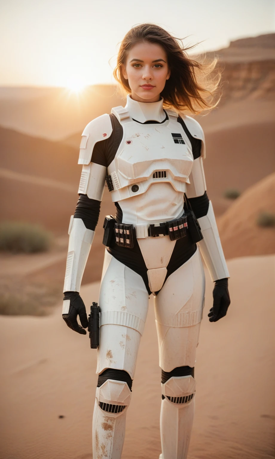 score_9, score_8_up, score_7_up, score_6_up, score_5_up, score_4_up, realistic style, photo, photorealistic, high detail, beautiful girl in imperial stormtrooper costume, athletic build, strong arms, strong legs, posing in desert, looking at viewer, sunlight through hair, depth of field, bokeh, tag1, tag2