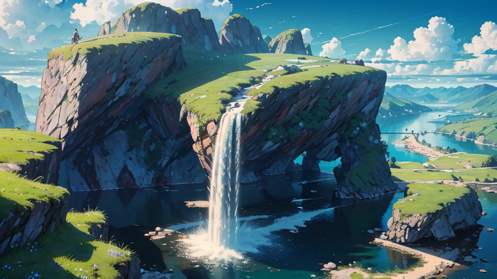 No humans, Scenery, vanishing point, From below, masutepiece, Best Quality, 8K, absurderes, waterface, Summer, at noon, Sunlight, Blue sky, Perspective, depth of fields, Higher resolution, finely detail, Ultra-detailed, Sharp Focus