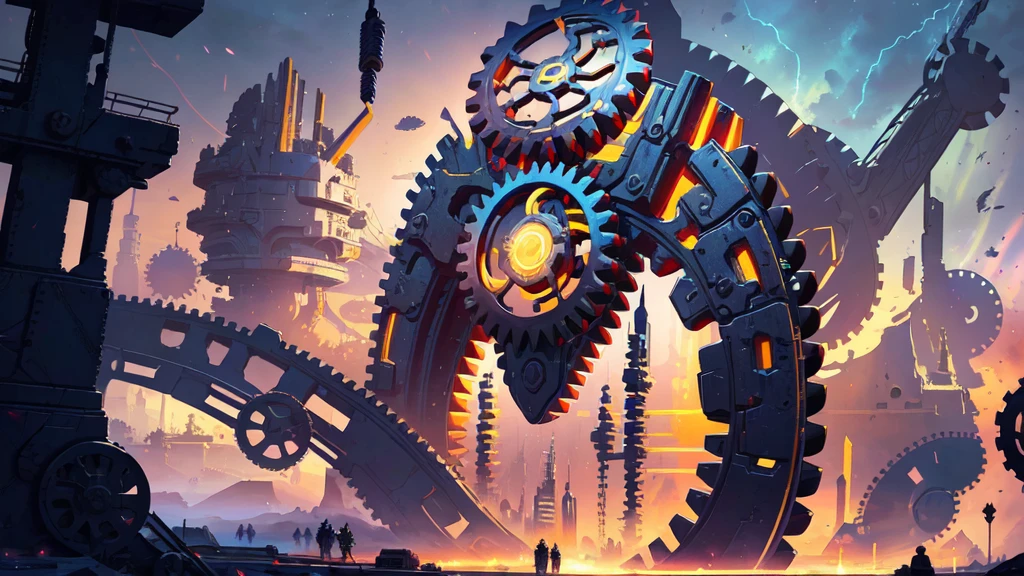 SimpleNegativeV3, (Masterpiece:1.2), (A nation with gear constructions), (Build of GEARS), people celebrating, vivid colors, digital art, cinematic composition, very detailed, 4k.