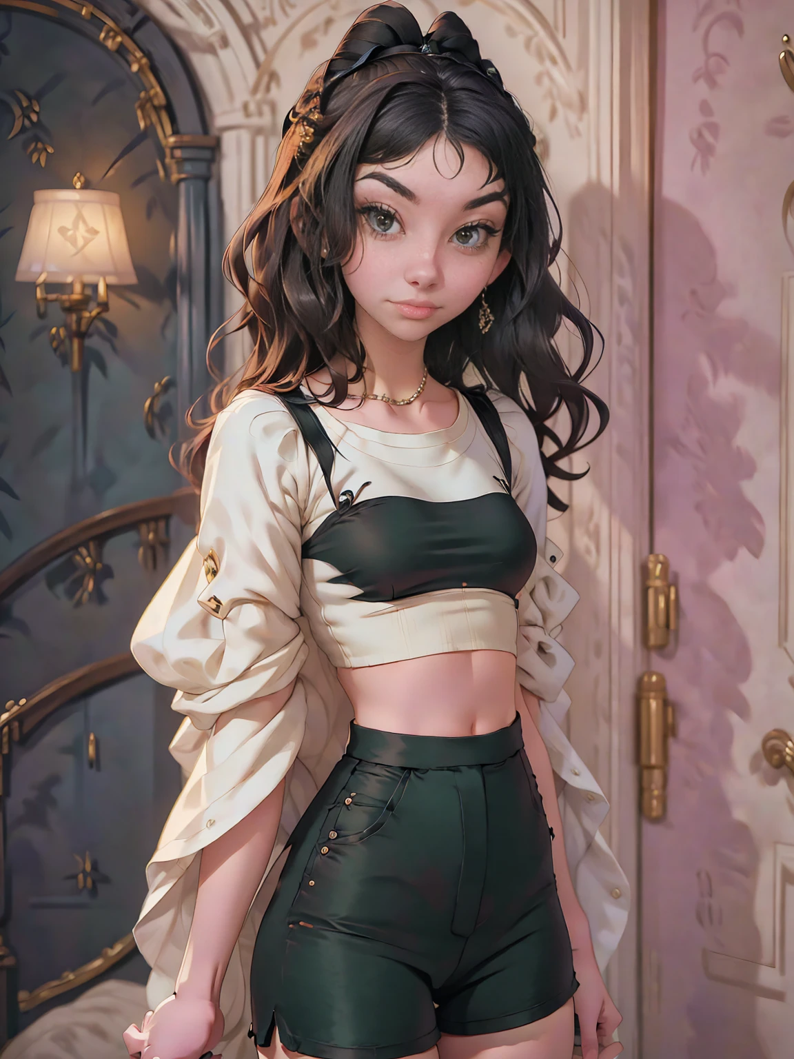 arafed woman in a black and white top and black velvet pants, dressed anya taylor - joy, wearing a cute top, wearing a sexy cropped top, beautiful taissa farmiga, crop top, dressed in a top and shorts, gorgeous young model, sydney sweeney, a beautiful teen-aged girl, young and cute girl, looks a blend of grimes