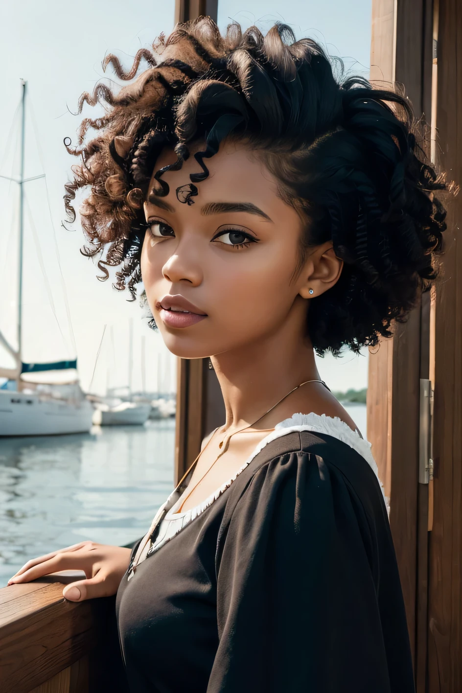 ((best qualityer)), ((work of art)), (detailded), 1 black girl, regatta, curly hair, 
shoulder to shoulder, 