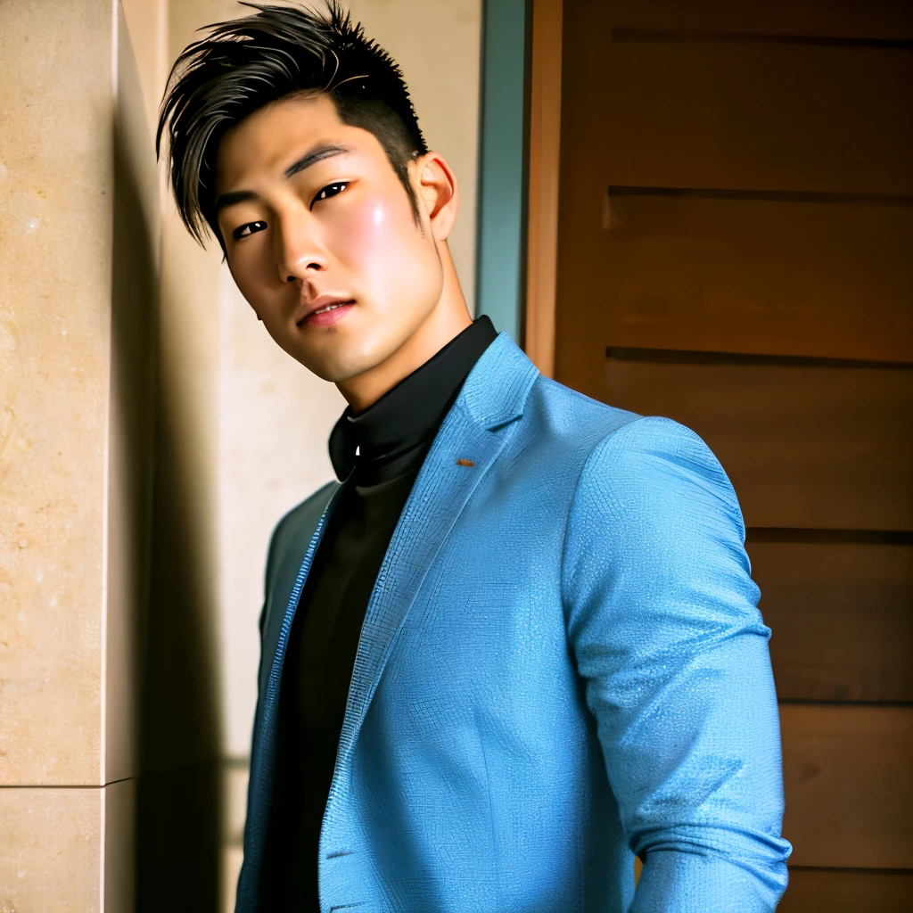 (masterpiece, best quality:1.2),  handsome male,sexymasculine,japanese,clean-shaven,young,25 years olda handsome、tall muscular man、broad shoulder、 short hair