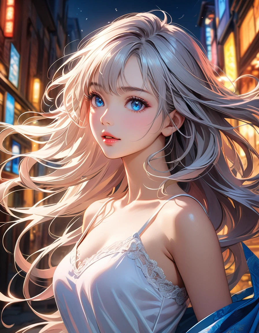 a very slim anime girl, with short height, cute face, detailed face, soft perfect lips, wearing causal outfit, smiling, grinning, detailed eyes, cute,