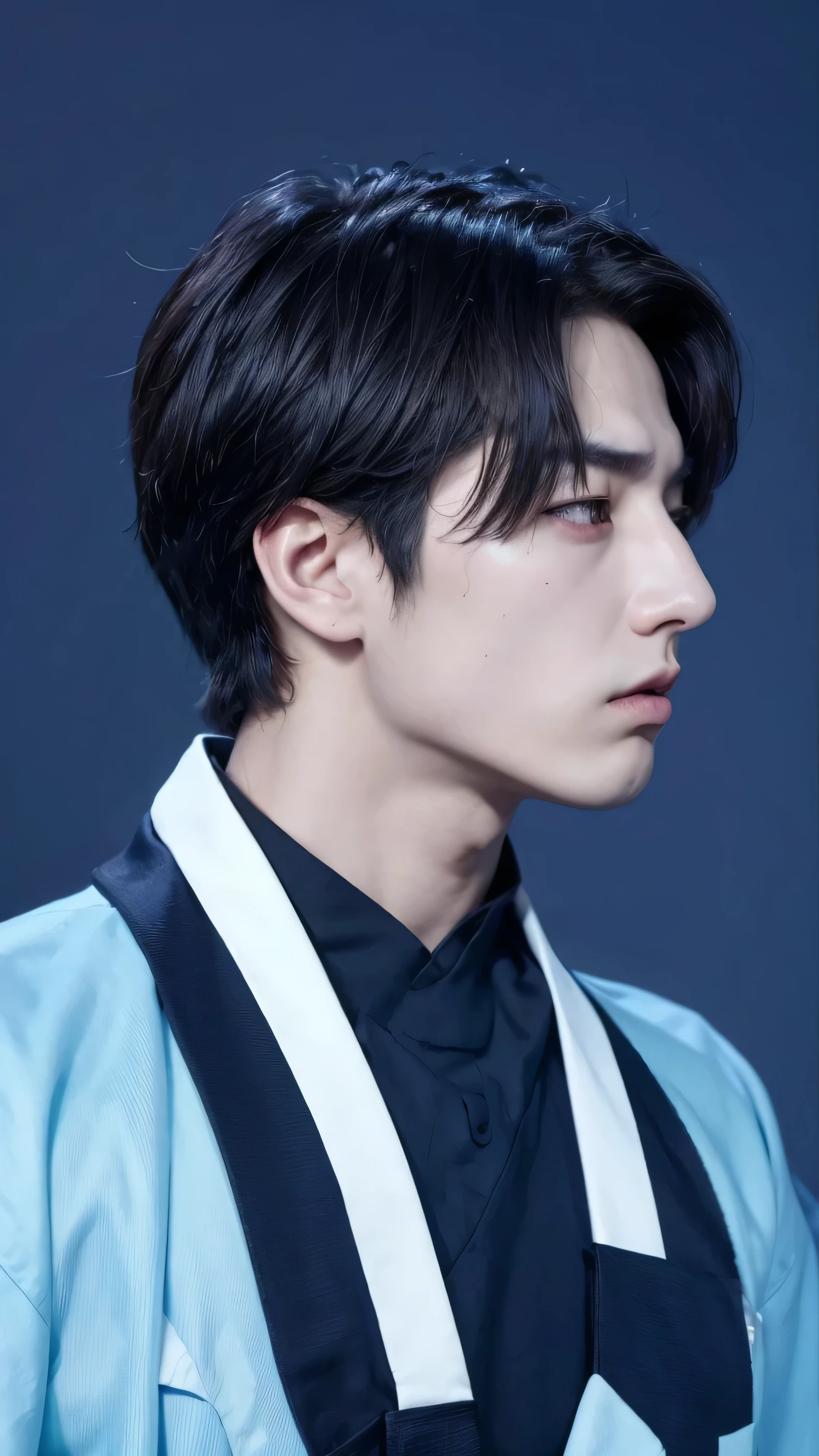 Chico, jungkook, realist ,masterpiece, Best Quality, serious expression, serious face, Chico, korean man, High resolution, portrait, Photo_light, dark hair, black fur, dark scene, 8k, Photo RAW, Best Quality, masterpiece, realist, Photorrealist,