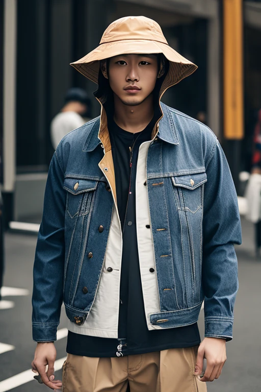 masterpiece、Highest quality、male、Wearing a jacket、bucketを被っている、bucket、Helm
