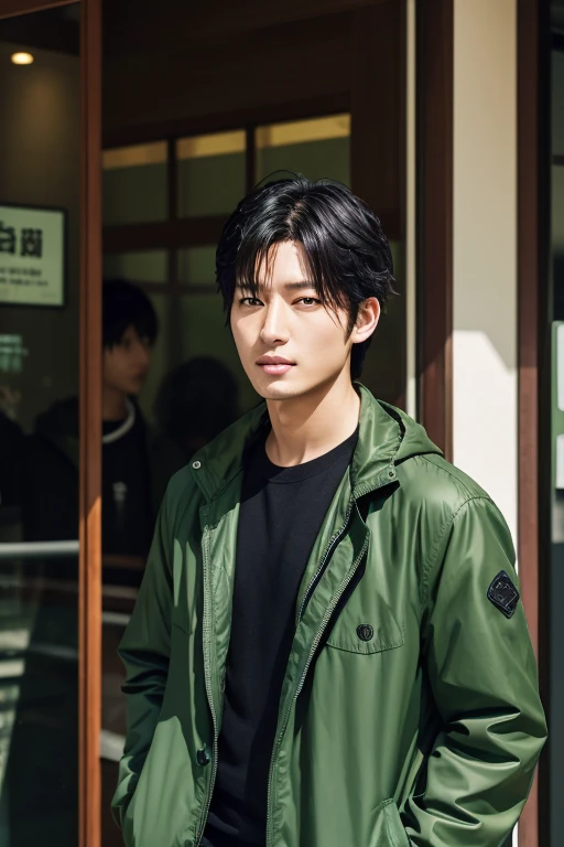arafed asian man in a green jacket and black shirt, Tomohiro Shimoguchi, Yusuke Nakano, Yosuke Ueno, takeyuki kanda, Yusuke Murata, kousuke oono, Tanaka Suguru, it&#39;s amazing, Fukaya Yuichiro, Takayuki Takeya, Naoki Ikushima, kentaro