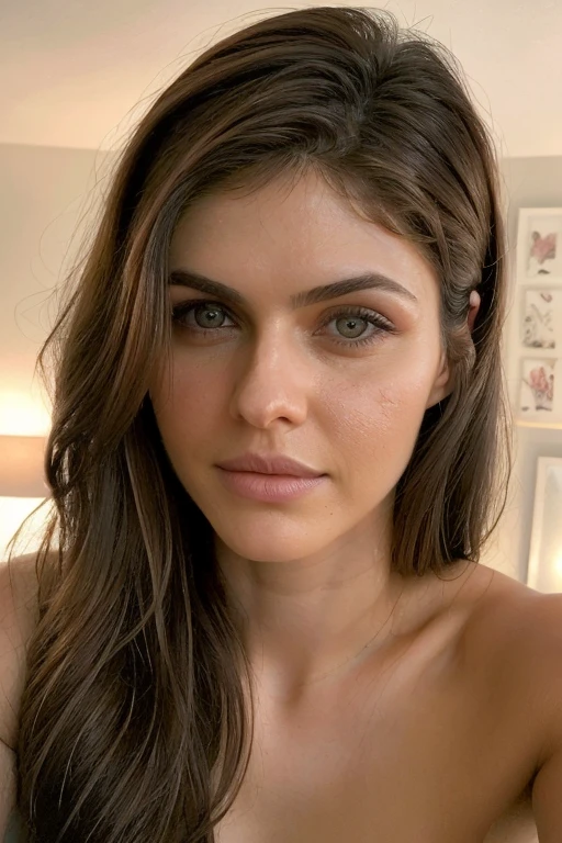 4lex4ndr4, face , selfie ,top down view, nude, big breast, bedroom, brunette