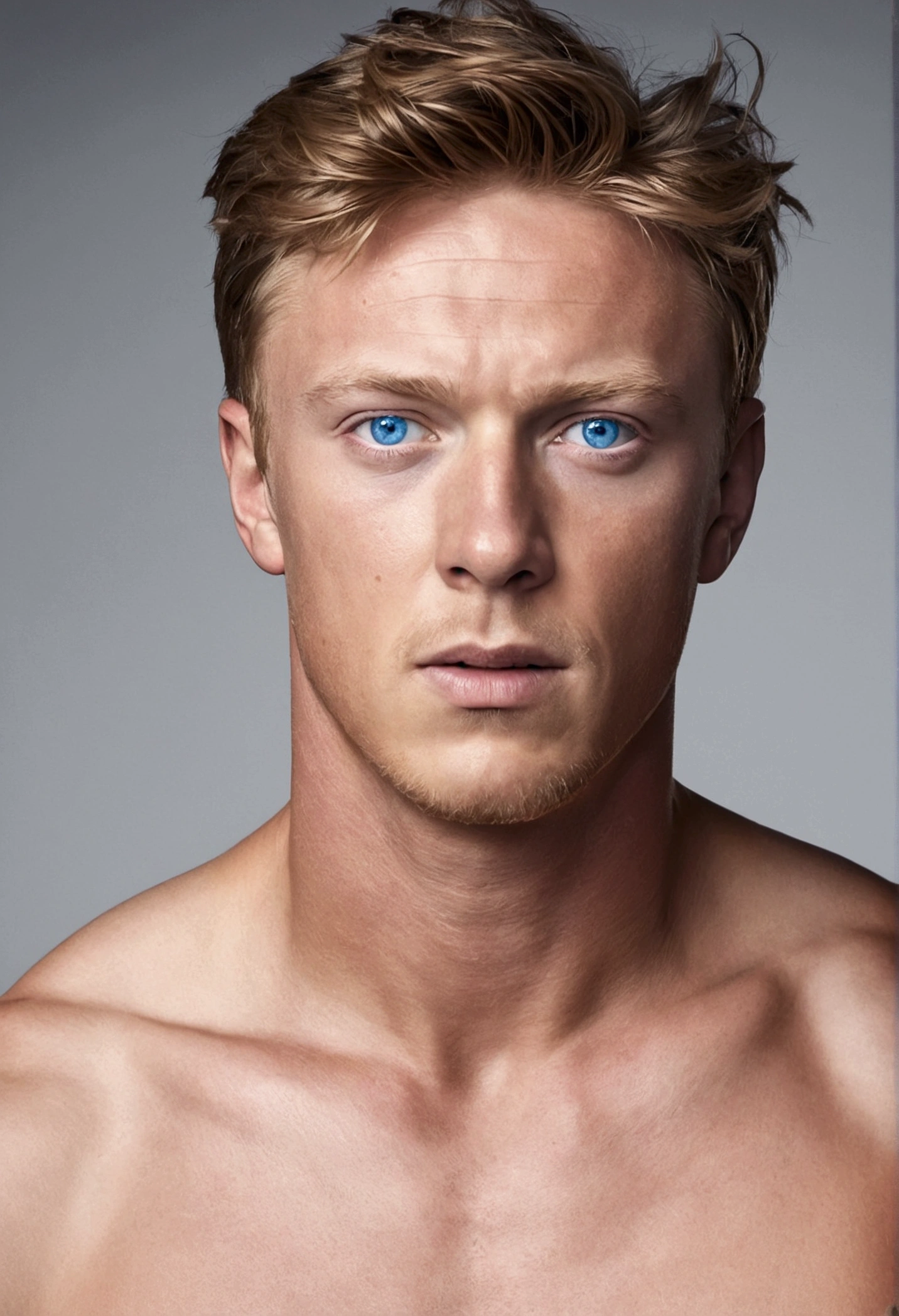 running Man, blue eyes, 22 years, realist, is naked