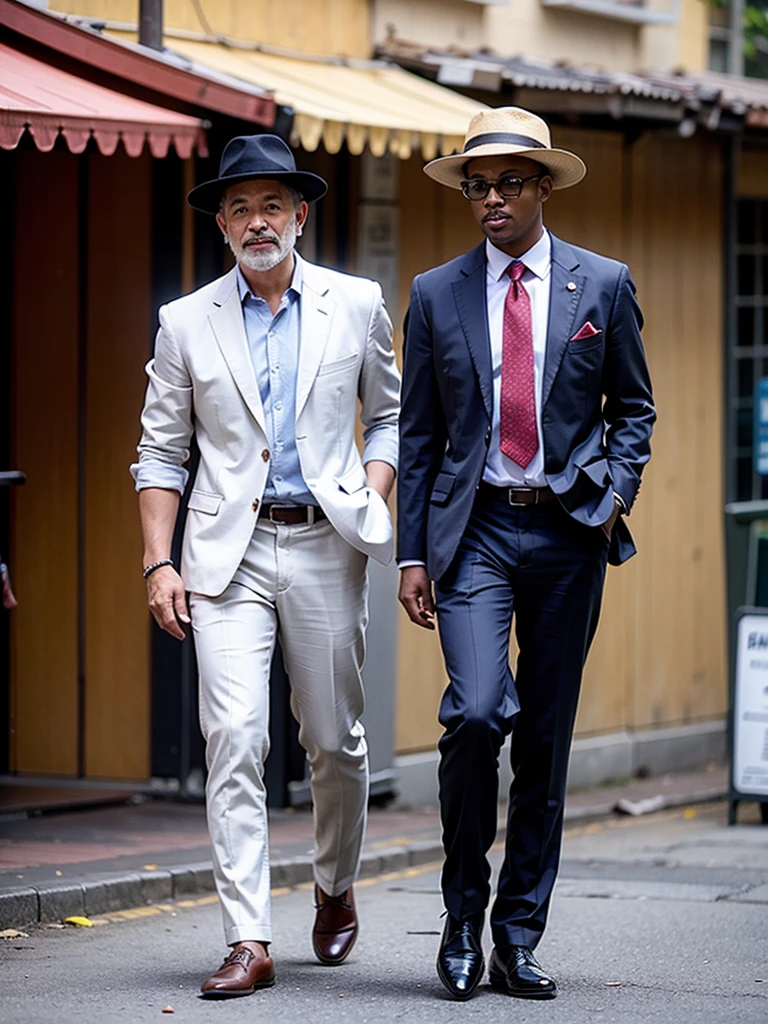 Arcos da Lapa (Rio de Janeiro), Zé Pilintra, well dressed in a suit, Panama hat and white shoes, with red details, smiling with a cigarette in his mouth, dancing samba, happy high quality.