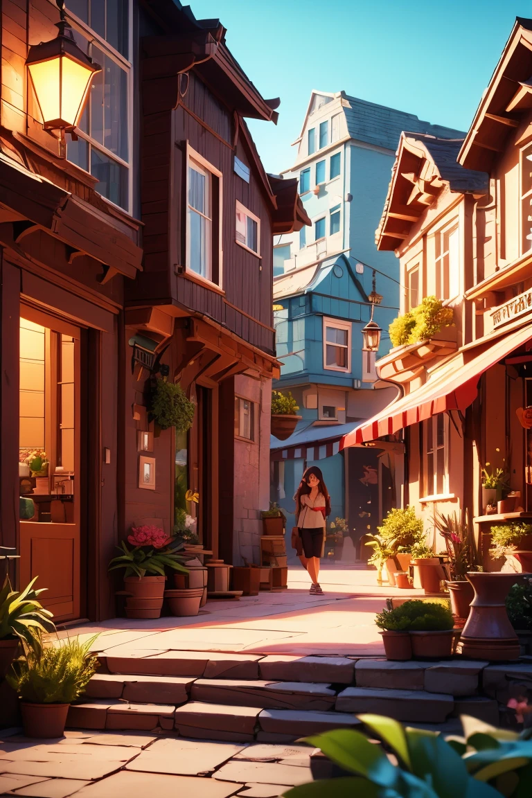 (best qualityer, 4K, 8k, high resolution, work of art:1.2), ultra detali, (realisitic, photorealisitic, photo-realisitic:1.37), playful, animated cartoon, High-end buildings, open air, 3D rendering, colorfully, soft lighting, summer scenery, grama verde, lively atmosphere, block with buildings and houses, sophisticated homes, mix of high technology and conservative