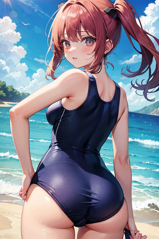 high quality, BIG ASS, School swimsuit, Overlooking, front