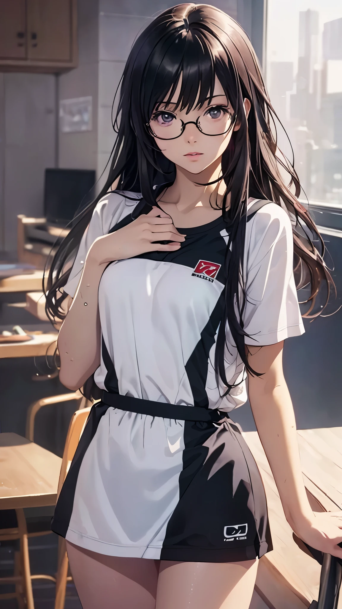 (highest quality,4K,8K,High resolution,table top:1.2), super detailed, (realistic,photorealistic,photo-realistic:1.37),((full body)), Unfortunate,Glasses,((black hair)), ((long hair)),((swimming wear)),beautiful and fine eyes, beautiful detailed lips, highly detailed eyes and face, long eyelashes, realistic anime 3D style, Smooth anime CG art, Digital rendering by Makoto Shinkai, Moe anime art style, photorealistic rendering of an anime girl, Shinkai Makoto style, Cute anime girl visuals, realistic young anime girl, girl fan art, Created by Anime Artist'studio of.