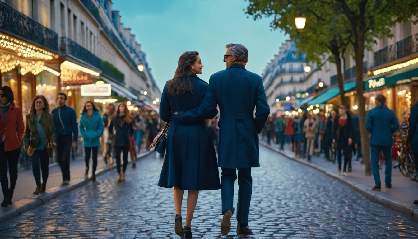 Pessoas andando felizes nas ruas ((Paris 2024))); shallow depth of field, highly detailed, high budget Hollywood film, bokeh, cinemascope, epic, gorgeous, film grain; "(Best Quality,High resolution); (bright and intense colors:1.1),(realist:1.1) graphic art style,Frightening