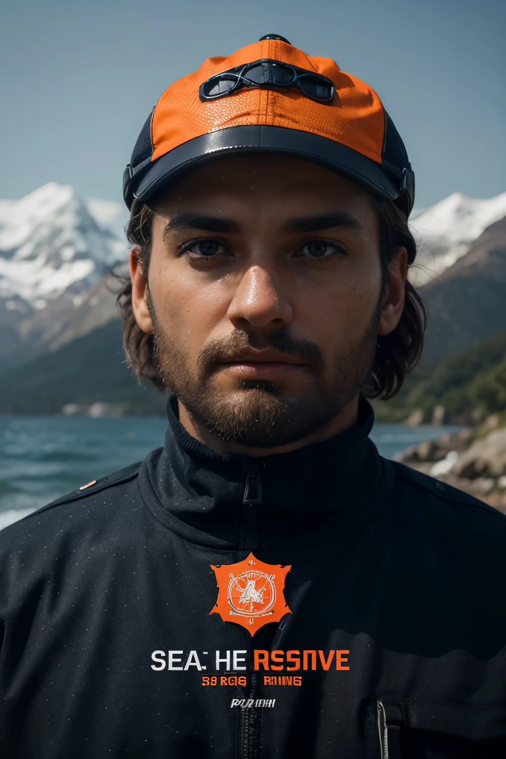 a modern logo for a search and rescue (SAR) team, reflecting the bravery, ruggedness, drive and efficiency of each team member, 3d logo, ultra-detailed, dynamic composition, bold typography, color palette of navy blue, orange, white, grungy texture, sharp focus, photorealistic, professional design
