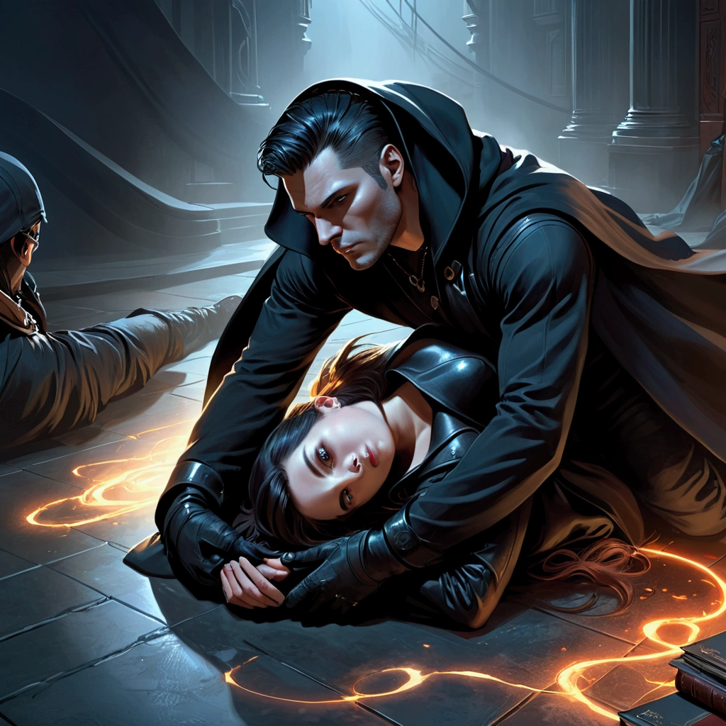 a man and a woman, a man forcibly presses a woman to the floor, a man dominates a woman, fighting, fighting, concrete garage floor, gloomy atmosphere, dark room, maniac attacked the victim, sacrifice, by candlelight, Abaddon and Magali Villeneuve, book cover inspired by Magali Villeneuve, neo-artcore and Charlie Bowater, art cover art, Charlie Bowater and Artjim, in Bowater's art style, cover art illustration