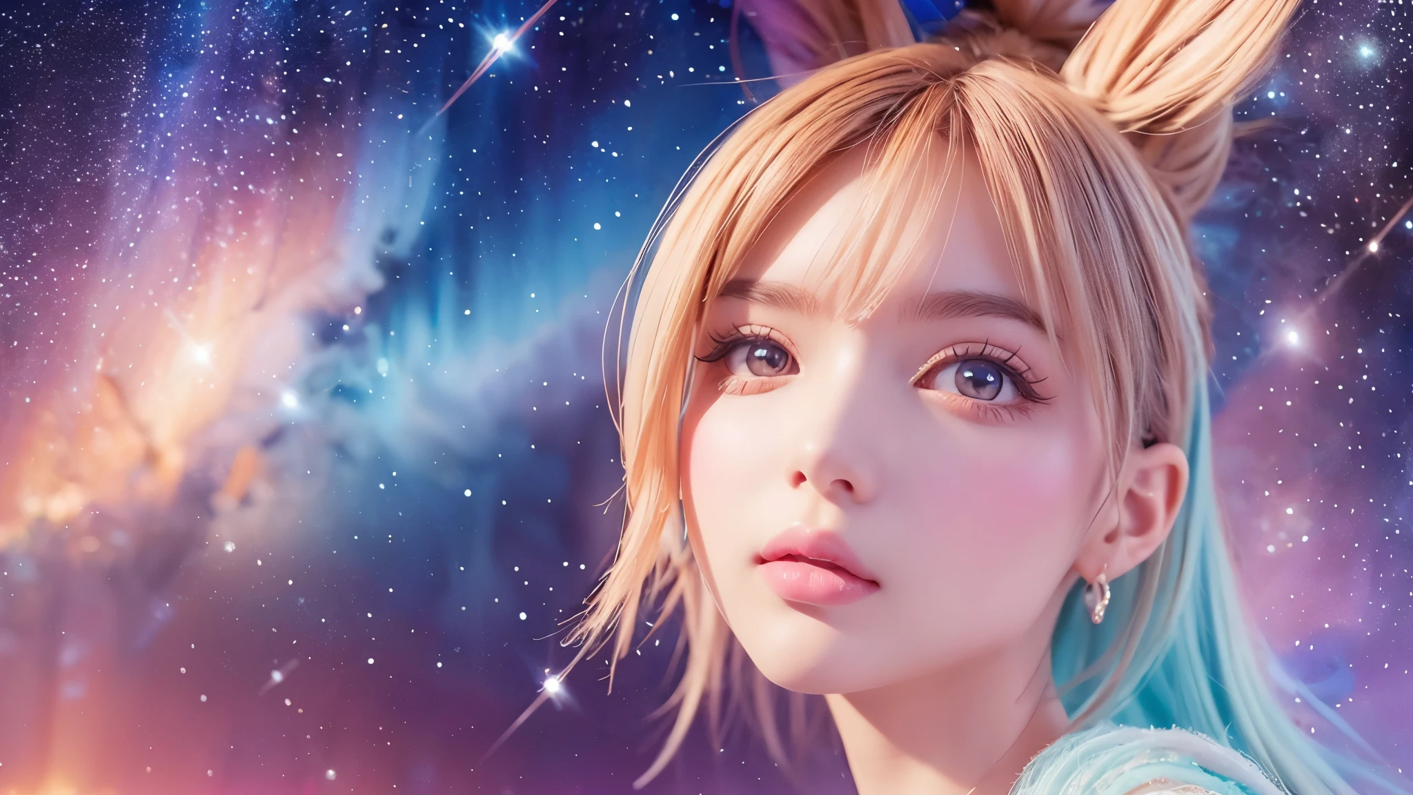 Portraiture (Strass) In space, Colors of the universe, Magnificent watercolor style, (Look to the side:1.1), Furry, (alone:1.1),