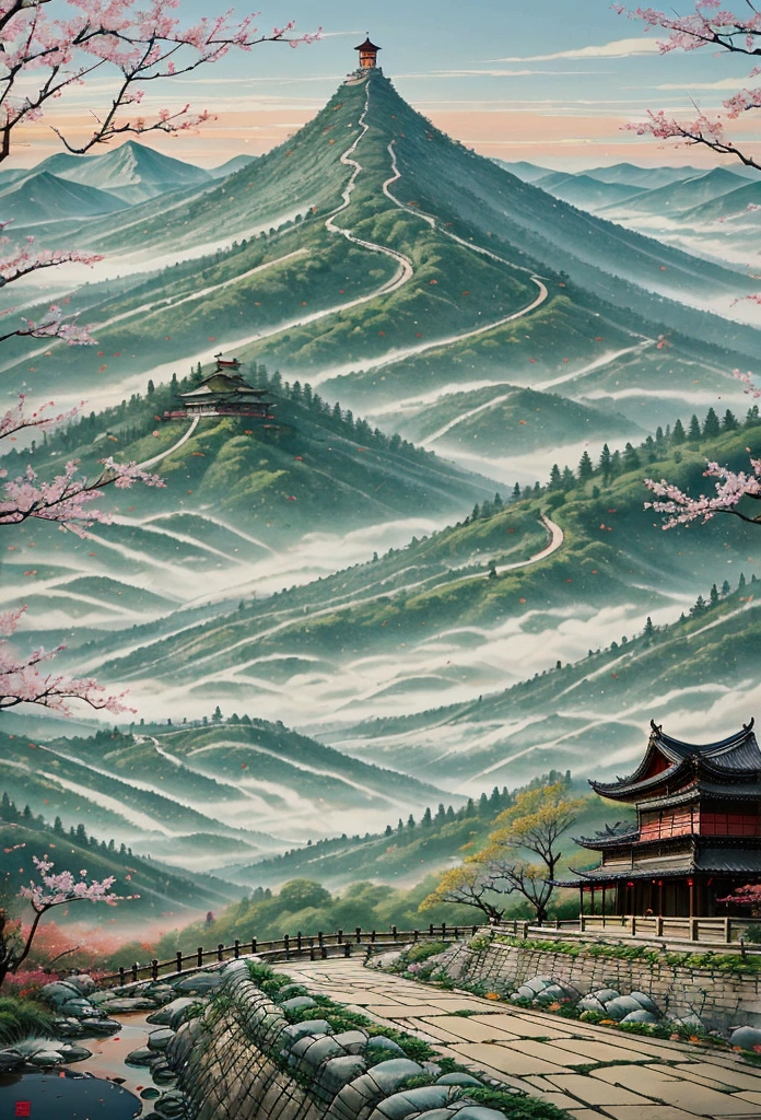 The stone path on Hanshan Mountain is sloping in the distance.Baiyun was born in a family.Park the car and sit in Love Maple Forest at night.Frost leaves are as red as February flowers.