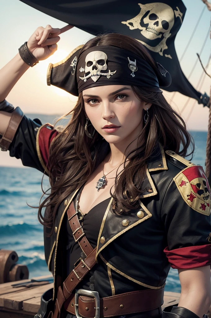 A skull with brunette hair (pirate flag)