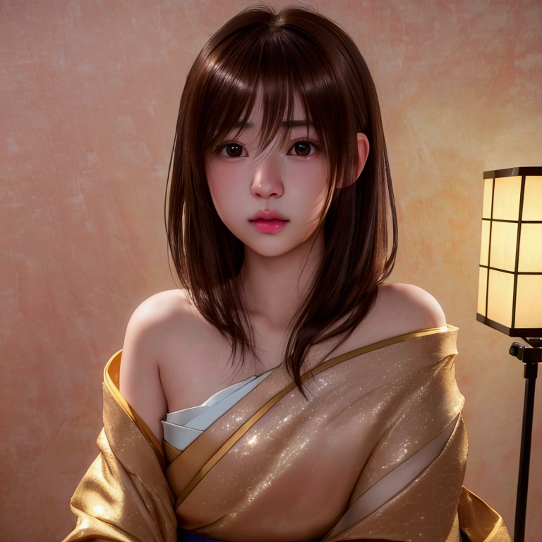 (8k、RAW Photos、Highest quality、masterpiece:1.2)、(Real、Photorealistic:1.4)、(Highly detailed 8K wallpapers)、(Professional Lighting、Cinematic lighting)、(18-year-old、Japanese、female、cute、Chiho、Sakimi-chan、Straight, shoulder-length brown hair:1.2)