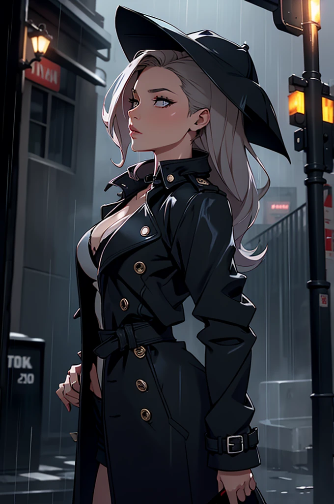 fatal woman, smoking, Beautiful woman, When it rains, dark stormy night, trench coat, noir