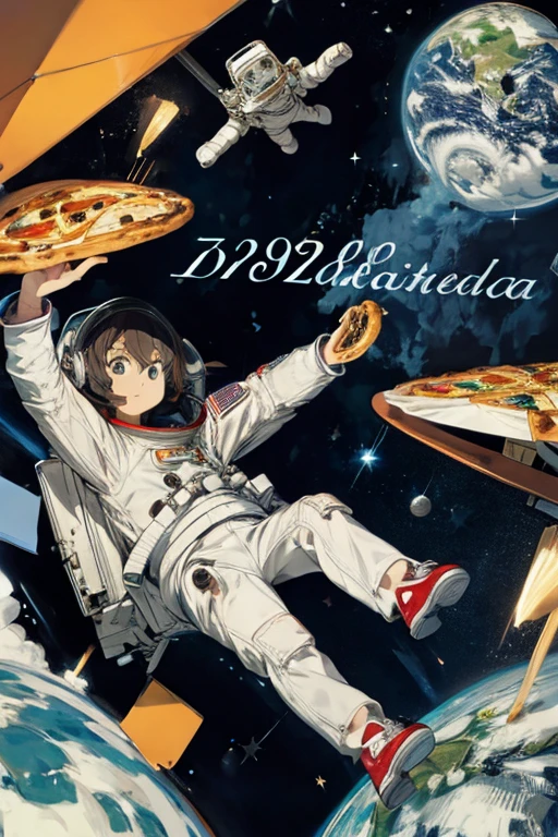 an astronaut in a world of pizza with the name candilandia