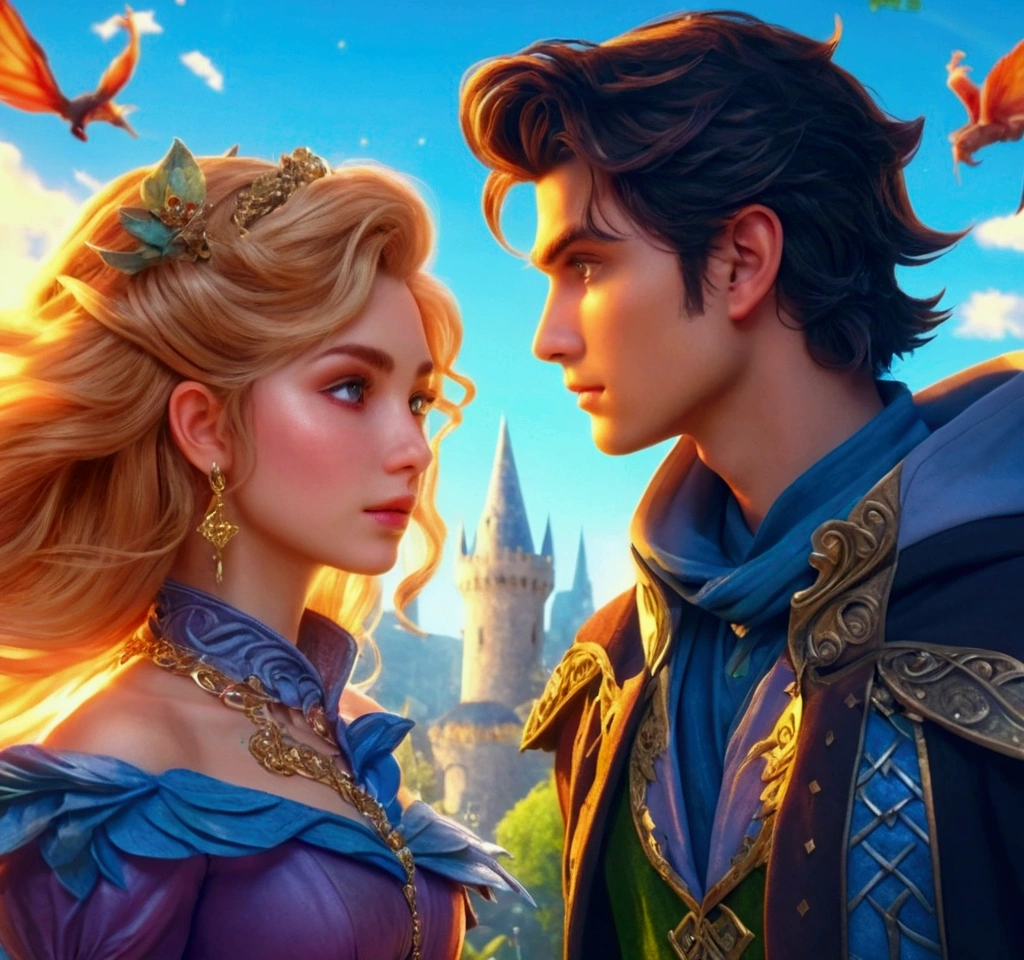 a couple of lovers, a beautiful elf and a handsome prince fighting against a scary evil wizard, fairy tale land, dark fantasy, magic, dramatic lighting, cinematic, high fantasy, intricate details, epic, visually stunning, (best quality,4k,8k,highres,masterpiece:1.2),ultra-detailed,(realistic,photorealistic,photo-realistic:1.37),HDR,UHD,studio lighting,ultra-fine painting,sharp focus,physically-based rendering,extreme detail description,professional,vivid colors,bokeh,cinematic composition,dramatic poses,chiaroscuro lighting,volumetric lighting,glowing magical effects,mystical atmosphere,epic scale,intricate textures,lush foliage,castle ruins,swirling magical energy,detailed facial features,flowing hair,ornate costumes,intricate jewelry,dramatic shadows,dynamic camera angle