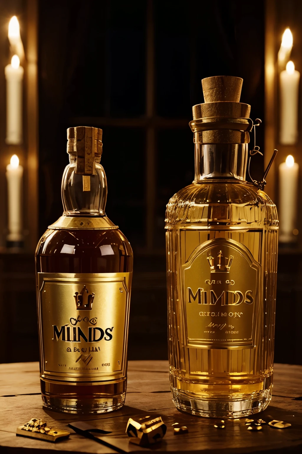 Hello. I need a label for a bottle of gin that involves the concept of the Greek mythology story of King Midas. Below concepts for you to base yourself on:

#### **Brand History and Concept:** ##### **1. mythological inspiration:** The story of Midas is one of the best known in Greek mythology, a king who was blessed (or cursed) with the power to turn everything he touched into gold. This power, which initially seemed like a gift from the gods, quickly turned out to be a burden, for Midas soon realized that not all that glitters is gold - literally. The narrative reflects the duality of ambition: the desire for wealth and success must be balanced with wisdom and care so as not to transform what is essential into something empty and useless. ##### **2. Contemporary Application:** Just like the Midas touch, our brand seeks to transform the consumer experience into something precious. however, unlike the mythological story, "Midas Gin" is carefully formulated to bring true value and enjoyment, highlighting that true wealth lies in experience, in quality and time. Each bottle of Midas Gin is an allusion to the transformative power of something that, when treated with care and passion, can really turn to gold. ##### **3. Brand Philosophy:** "Midas Gin" is a celebration of modern alchemy — the art of transforming select ingredients into a drink that transcends the ordinary. It is a brand that understands the power of transformation, but with the wisdom to recognize that not everything must be changed. Therefore, "Midas Gin" is not just a symbol of luxury and success, but also of discernment and balance. ##### **4. Duality and Balance:** The brand will explore the contrast between the positive and negative sides of the Midas legend, highlighting the importance of balancing ambition and caution. "Midas Gin" will be a constant reminder that, although the power to transform is valuable, it must be used wisely. The story also emphasizes the idea that the true