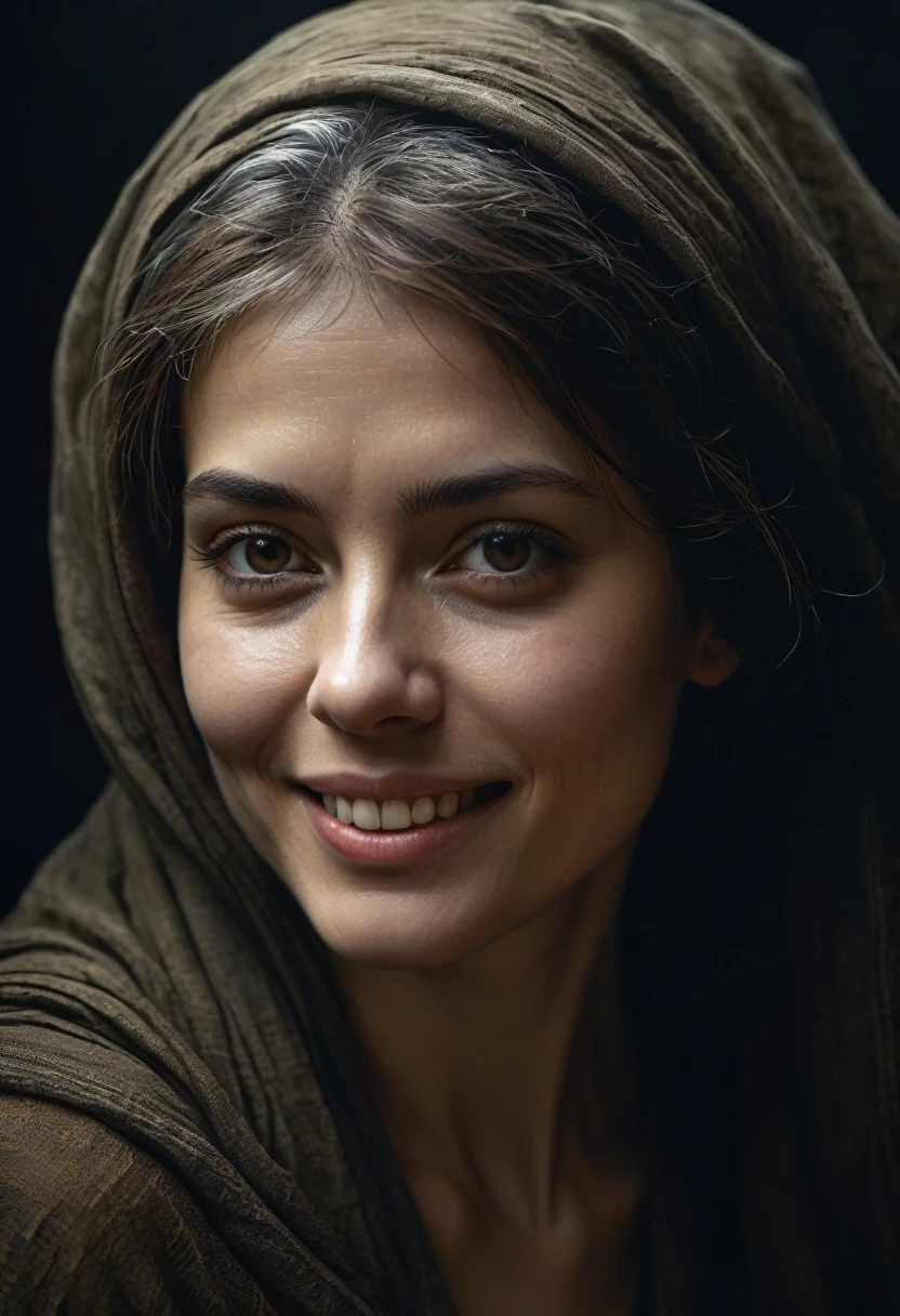 close-up, editorial photograph of a woman, highly detailed face:1.4, smile:0.7, background inside dark, moody, private study:1.3, POV, by lee jeffries, nikon d850, film stock photograph ,4 kodak portra 400 ,camera f1.6 lens ,rich colors ,hyper realistic ,lifelike texture, dramatic lighting , cinestill 800,, perfect composition, beautiful detailed intricate insanely detailed octane render trending on artstation, 8 k artistic photography, photorealistic concept art, soft natural volumetric cinematic perfect light, chiaroscuro, award - winning photograph, masterpiece, oil on canvas, raphael, caravaggio, greg rutkowski, beeple, beksinski, giger